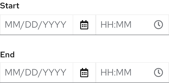 Example of a vertical date and time range selection with labels